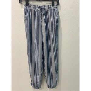 American Eagle Linen Blue Striped Pants Size Xs
